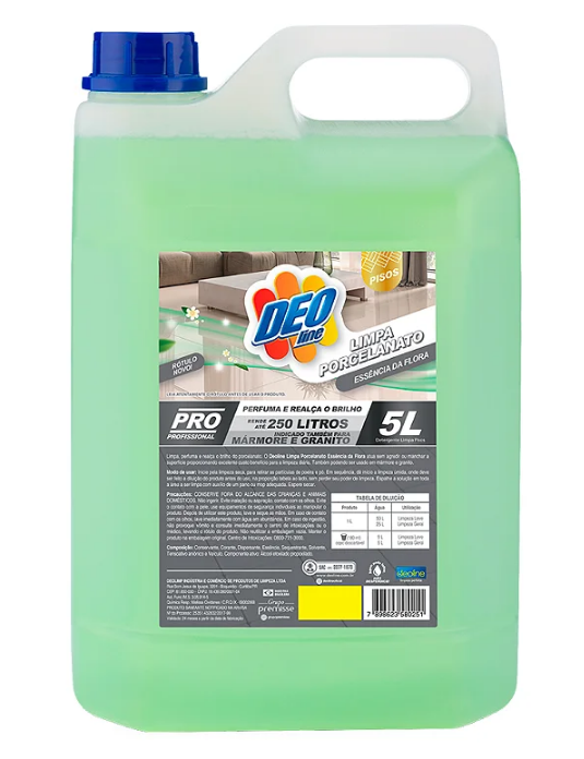 LIMP0205 - LIMPADOR DE PISOS E PORCELANATO, DETERGENTE CONCENTRADO ALCALINO COM ALTO PODER DE LIMPEZA 5L